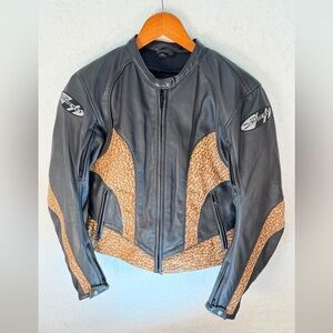 Joe Rocket Rocket Girl Leather Motorcycle Jacket Black Sz small Leopard coat
